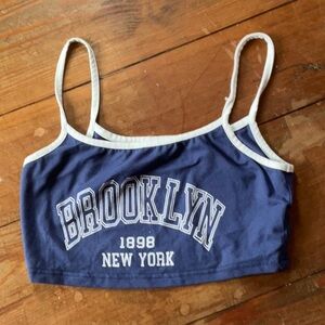 SHEIN Navy Brooklyn Crop Top with White Trim